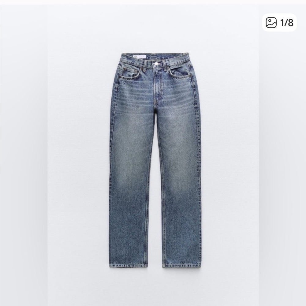ZARA TRF Blue High Waist Straight Leg Jeans